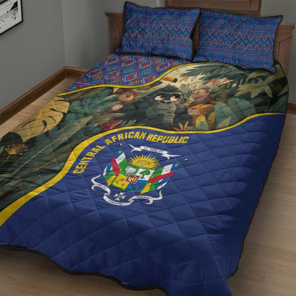 Central African Republic Quilt Bed Set with Jungle Animal Design and National Emblem Pattern - Wonder Print Shop