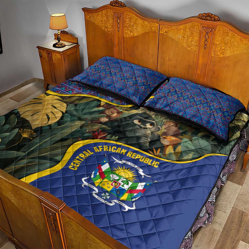 Central African Republic Quilt Bed Set with Jungle Animal Design and National Emblem Pattern - Wonder Print Shop