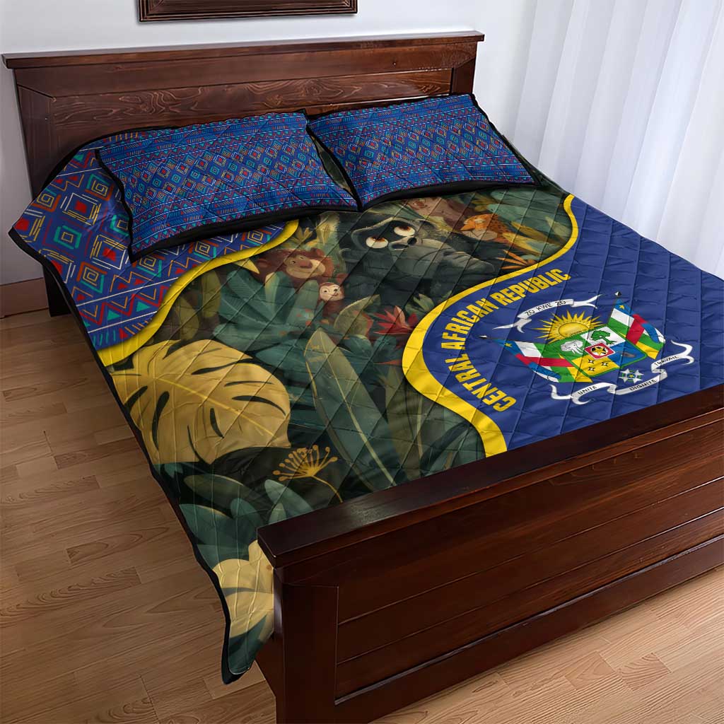 Central African Republic Quilt Bed Set with Jungle Animal Design and National Emblem Pattern - Wonder Print Shop