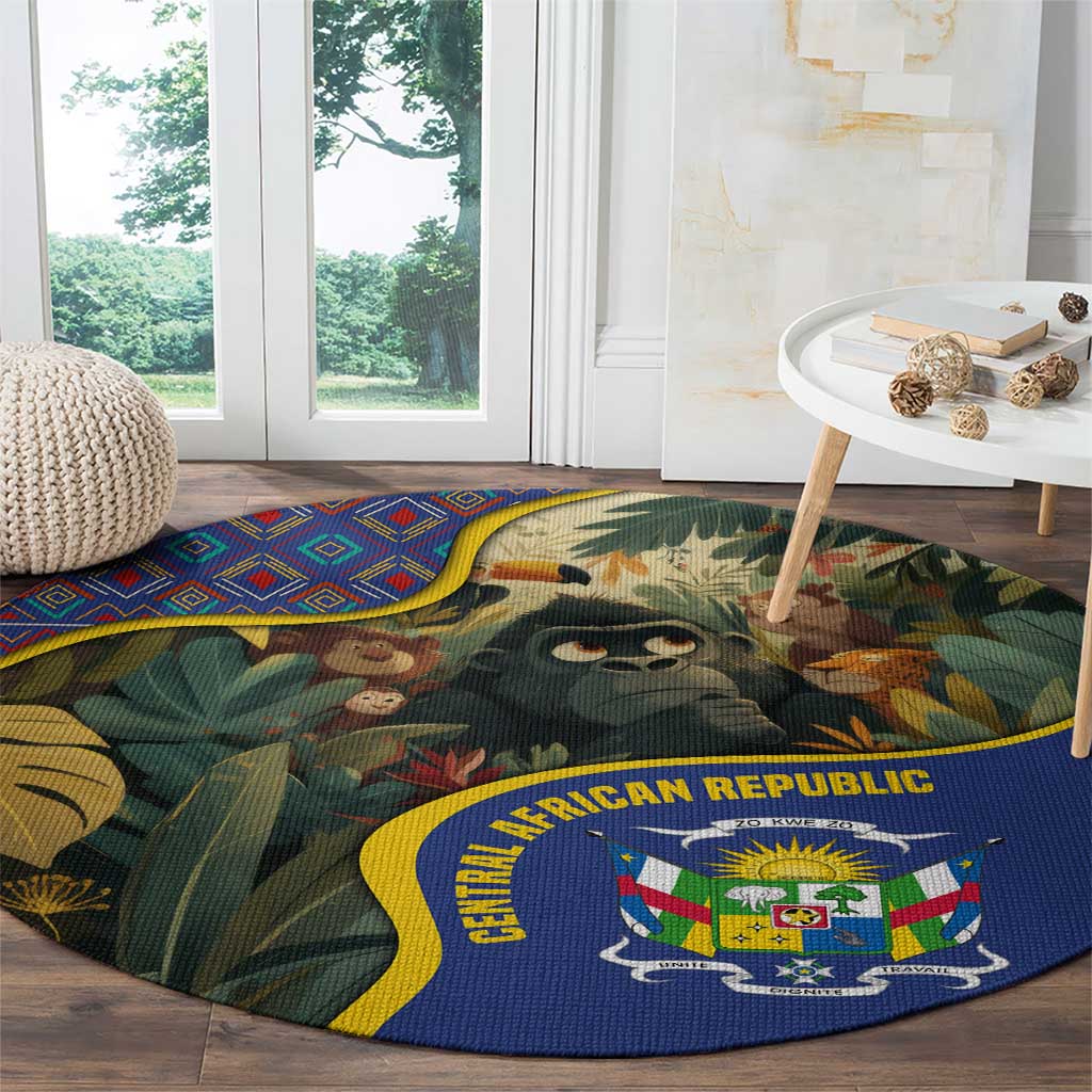 Central African Republic Round Carpet with Jungle Animal Design and National Emblem Pattern - Wonder Print Shop