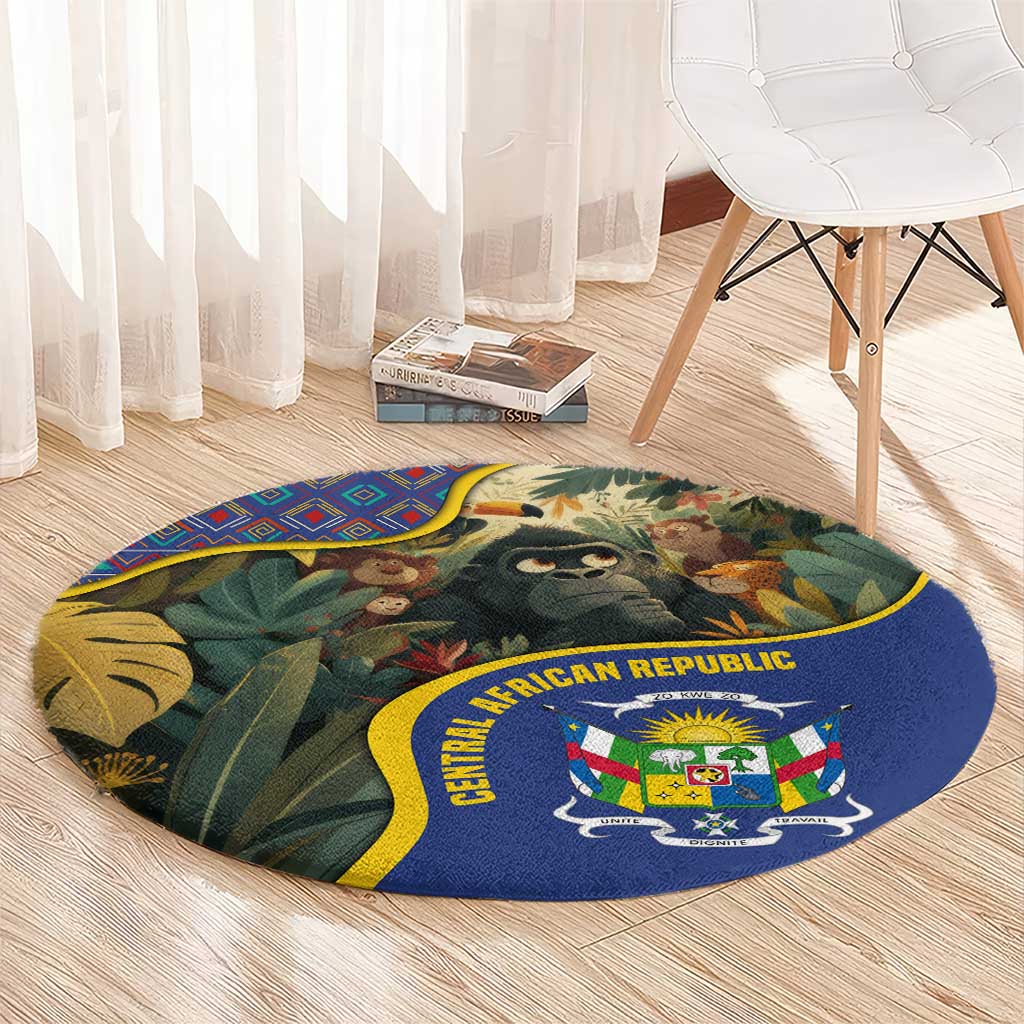 Central African Republic Round Carpet with Jungle Animal Design and National Emblem Pattern - Wonder Print Shop
