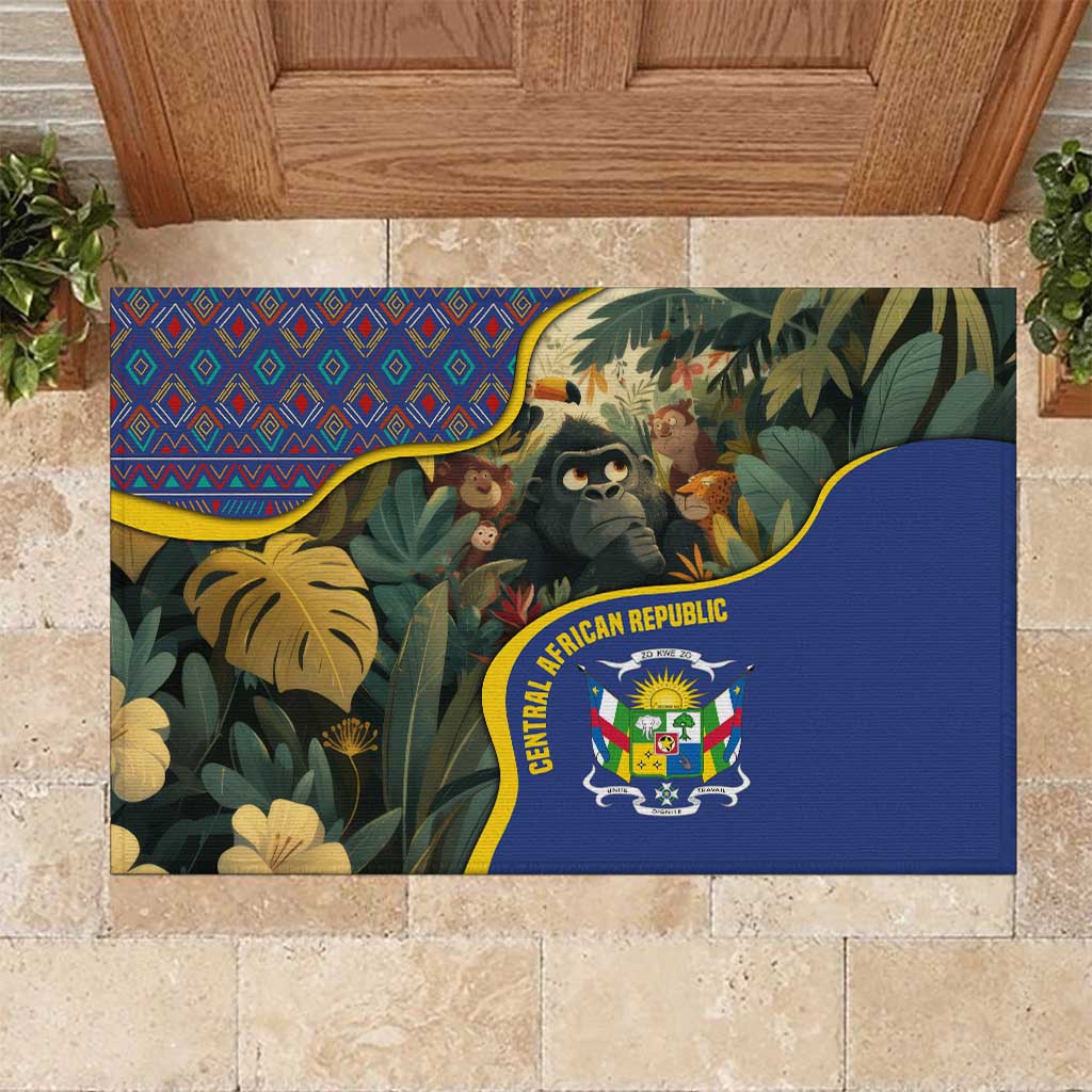 Central African Republic Rubber Doormat with Jungle Animal Design and National Emblem Pattern - Wonder Print Shop