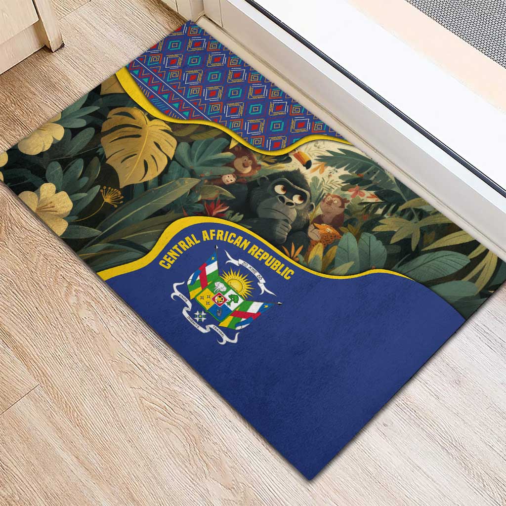 Central African Republic Rubber Doormat with Jungle Animal Design and National Emblem Pattern - Wonder Print Shop