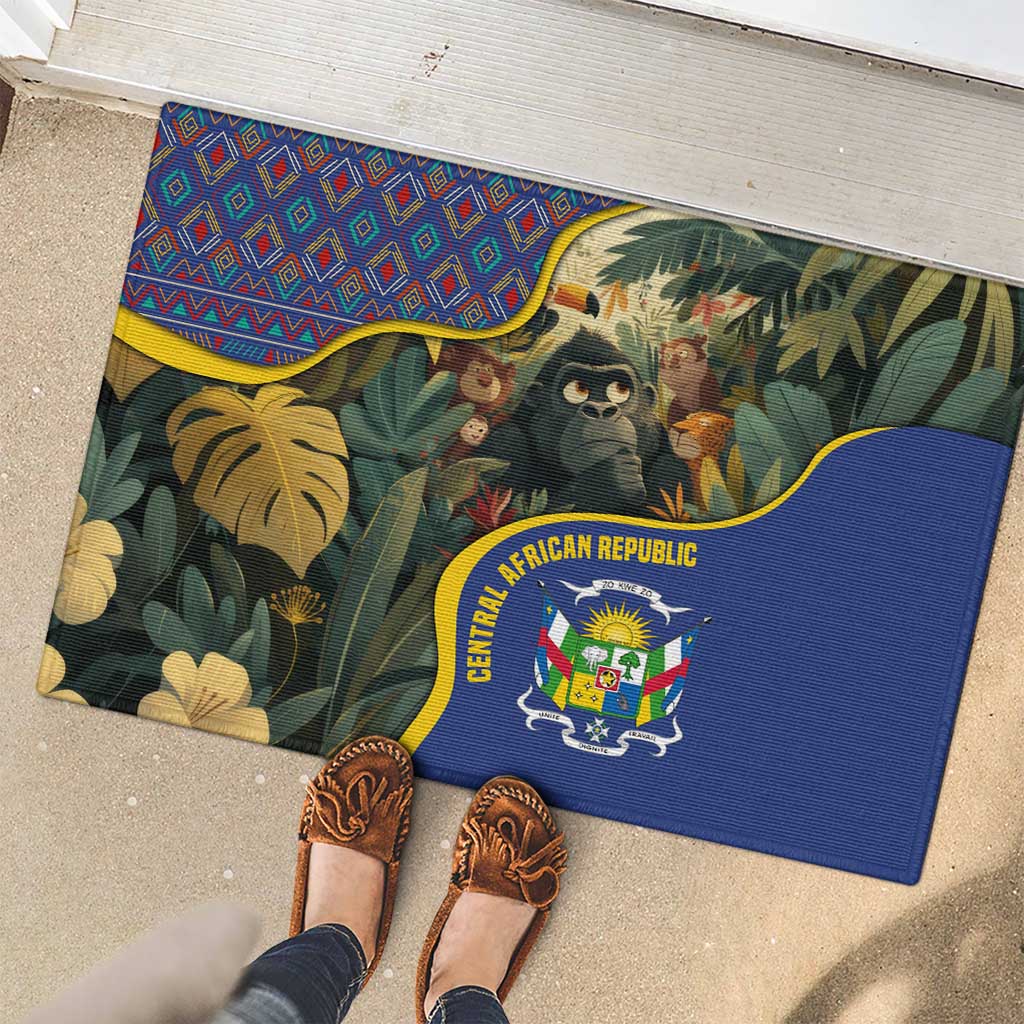 Central African Republic Rubber Doormat with Jungle Animal Design and National Emblem Pattern - Wonder Print Shop