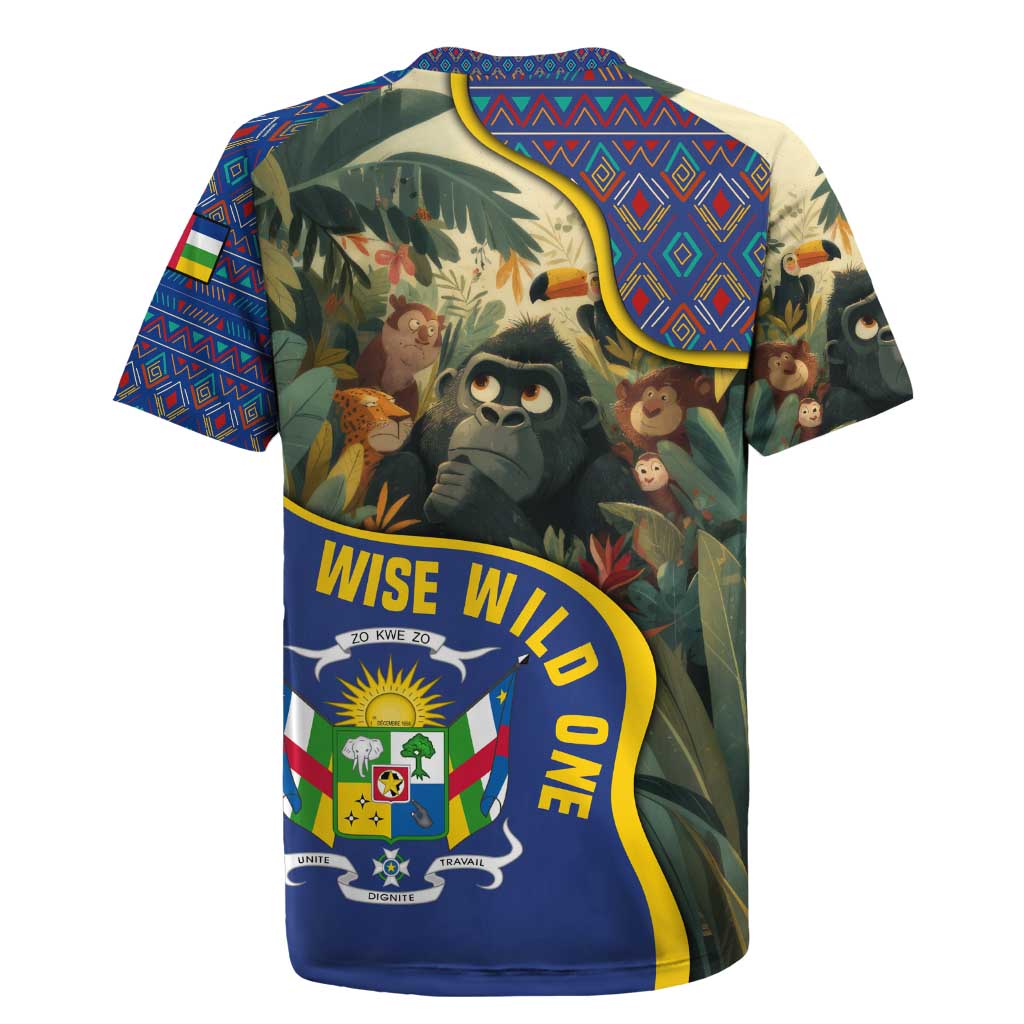 Central African Republic Rugby Jersey with Jungle Animal Design and National Emblem Pattern - Wonder Print Shop