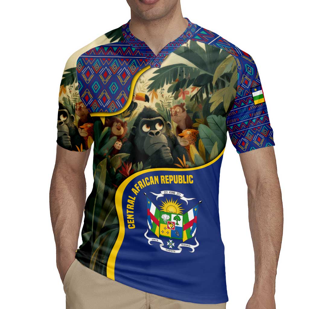Central African Republic Rugby Jersey with Jungle Animal Design and National Emblem Pattern - Wonder Print Shop