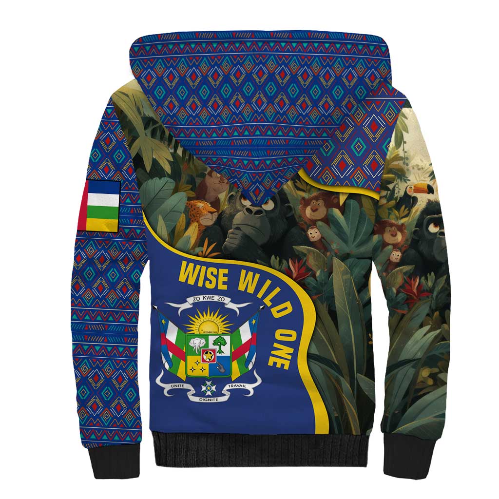 Central African Republic Sherpa Hoodie with Jungle Animal Design and National Emblem Pattern - Wonder Print Shop