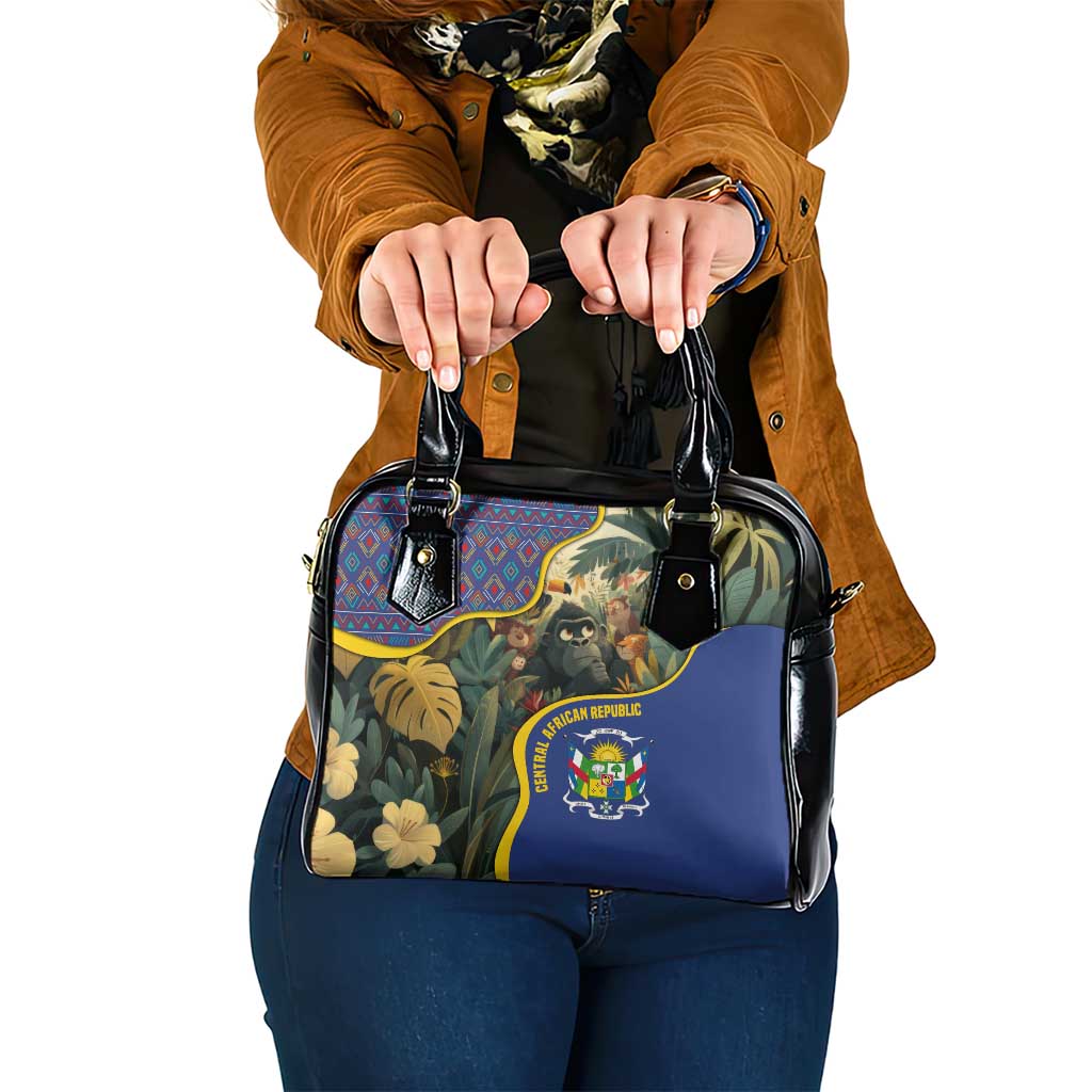 Central African Republic Shoulder Handbag with Jungle Animal Design and National Emblem Pattern - Wonder Print Shop