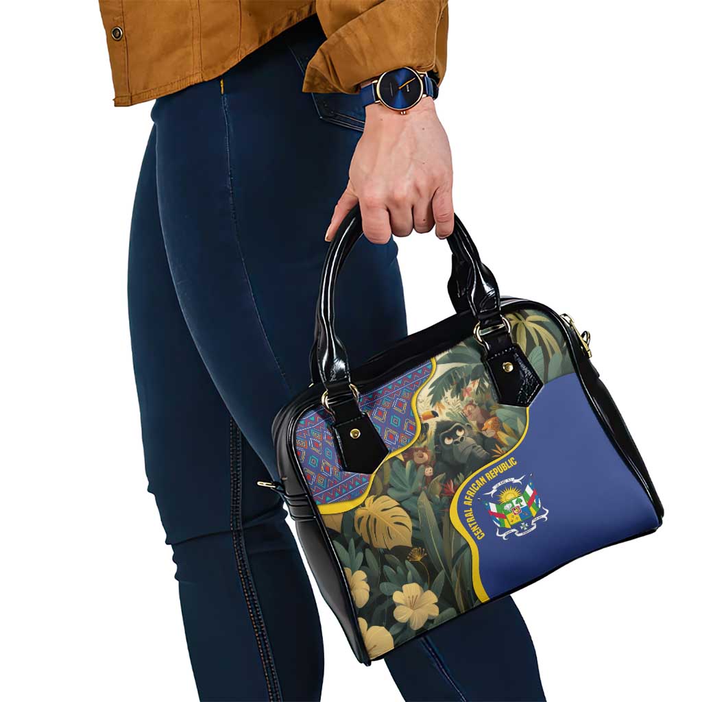 Central African Republic Shoulder Handbag with Jungle Animal Design and National Emblem Pattern - Wonder Print Shop