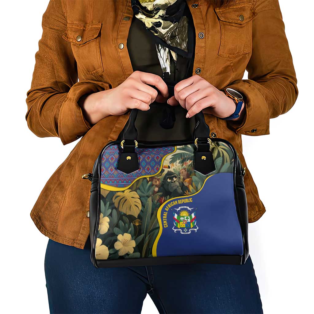 Central African Republic Shoulder Handbag with Jungle Animal Design and National Emblem Pattern - Wonder Print Shop