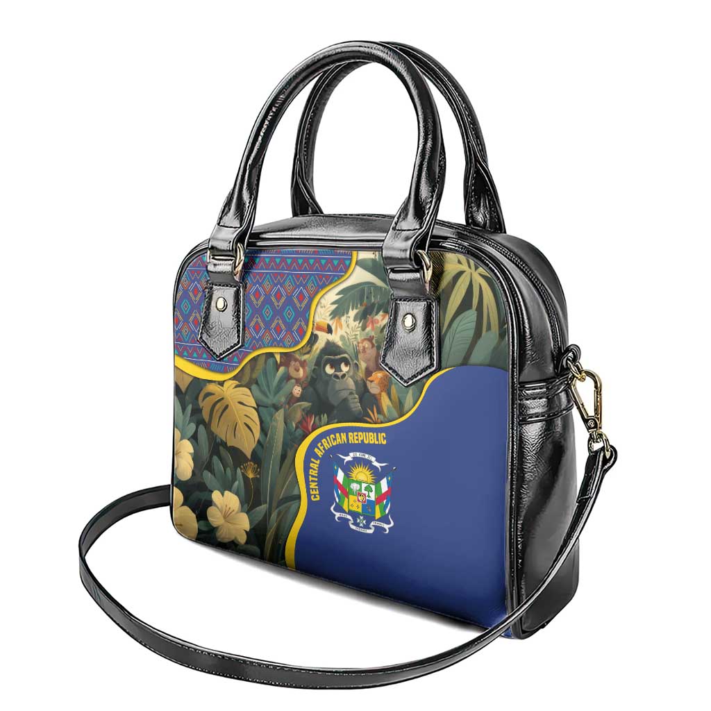 Central African Republic Shoulder Handbag with Jungle Animal Design and National Emblem Pattern - Wonder Print Shop