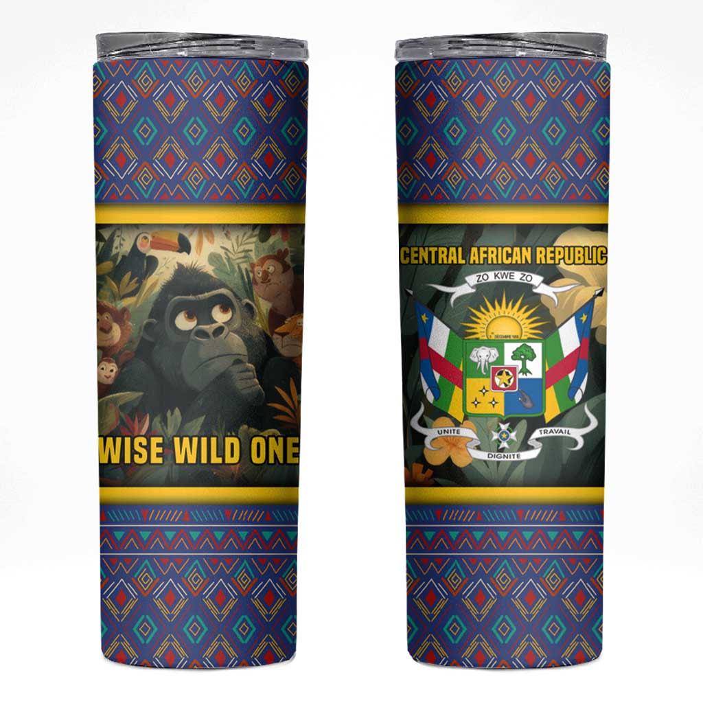 Central African Republic Skinny Tumbler with Jungle Animal Design and National Emblem Pattern - Wonder Print Shop