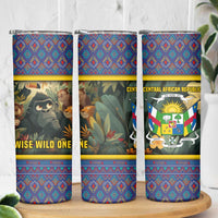Central African Republic Skinny Tumbler with Jungle Animal Design and National Emblem Pattern - Wonder Print Shop