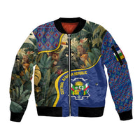 Central African Republic Sleeve Zip Bomber Jacket with Jungle Animal Design and National Emblem Pattern - Wonder Print Shop