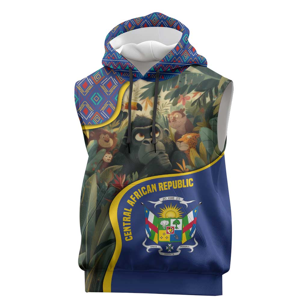 Central African Republic Sleeveless Hoodie with Jungle Animal Design and National Emblem Pattern - Wonder Print Shop