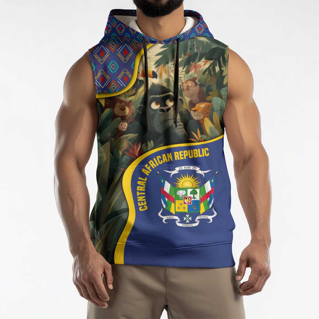Central African Republic Sleeveless Hoodie with Jungle Animal Design and National Emblem Pattern - Wonder Print Shop