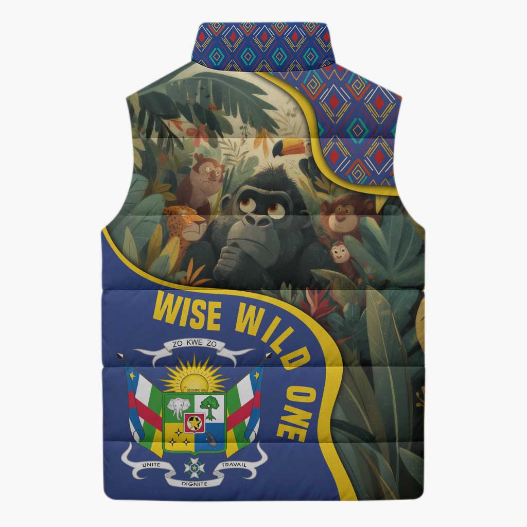 Central African Republic Sleeveless Puffer Jacket with Jungle Animal Design and National Emblem Pattern - Wonder Print Shop