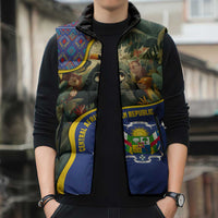 Central African Republic Sleeveless Puffer Jacket with Jungle Animal Design and National Emblem Pattern - Wonder Print Shop