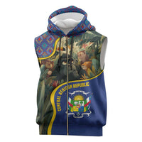 Central African Republic Sleeveless Zip Hoodie with Jungle Animal Design and National Emblem Pattern - Wonder Print Shop