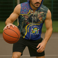 Central African Republic Sleeveless Zip Hoodie with Jungle Animal Design and National Emblem Pattern - Wonder Print Shop