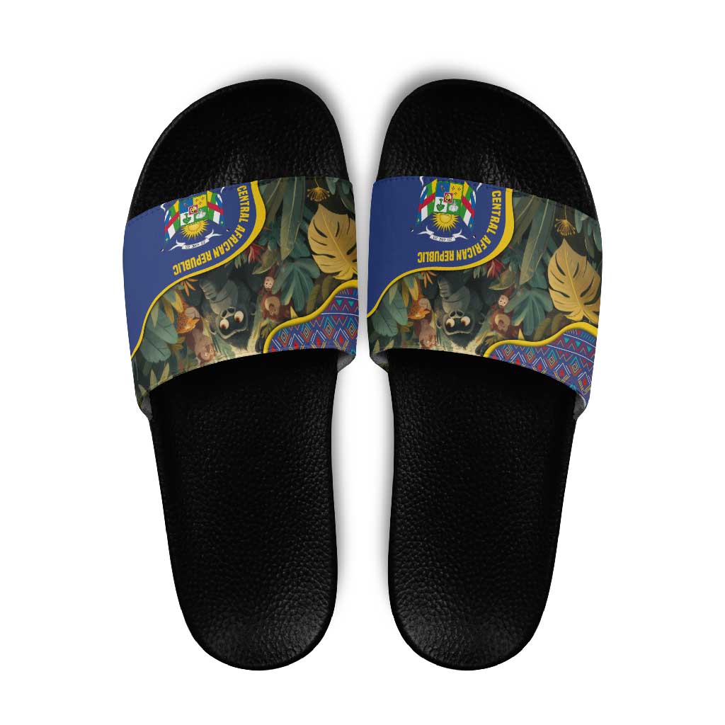 Central African Republic Slide Sandals with Jungle Animal Design and National Emblem Pattern - Wonder Print Shop