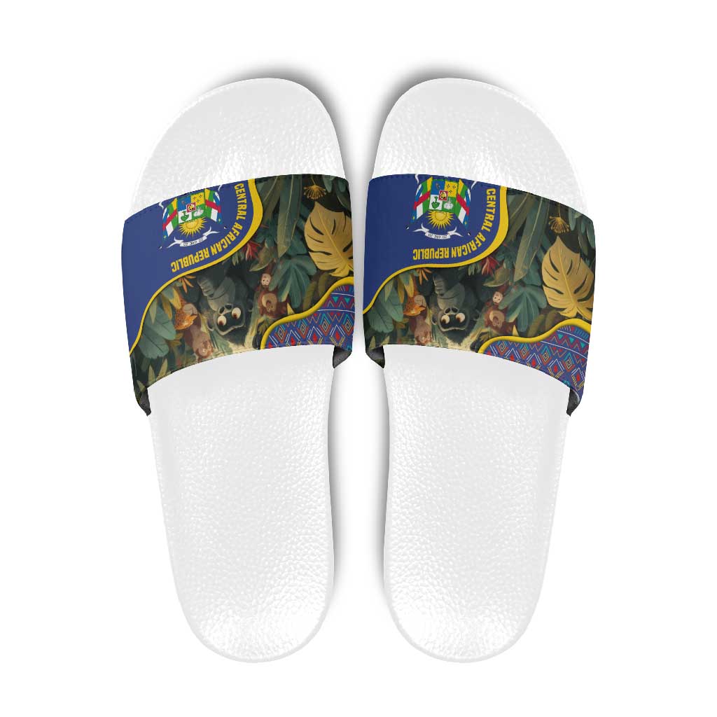 Central African Republic Slide Sandals with Jungle Animal Design and National Emblem Pattern - Wonder Print Shop