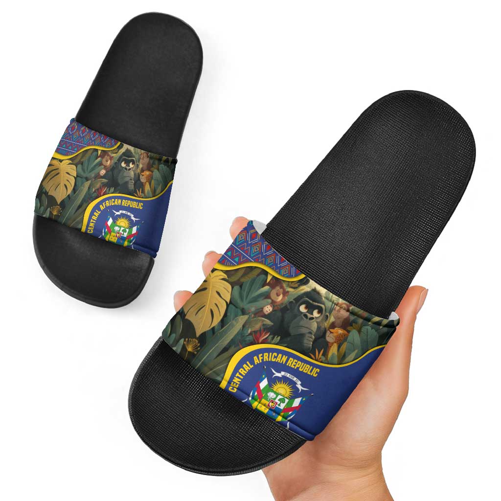 Central African Republic Slide Sandals with Jungle Animal Design and National Emblem Pattern - Wonder Print Shop