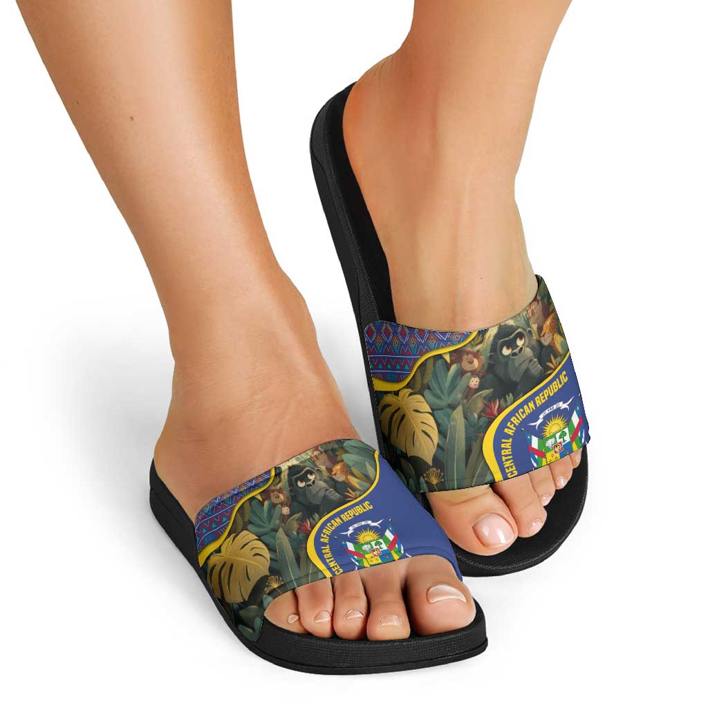 Central African Republic Slide Sandals with Jungle Animal Design and National Emblem Pattern - Wonder Print Shop