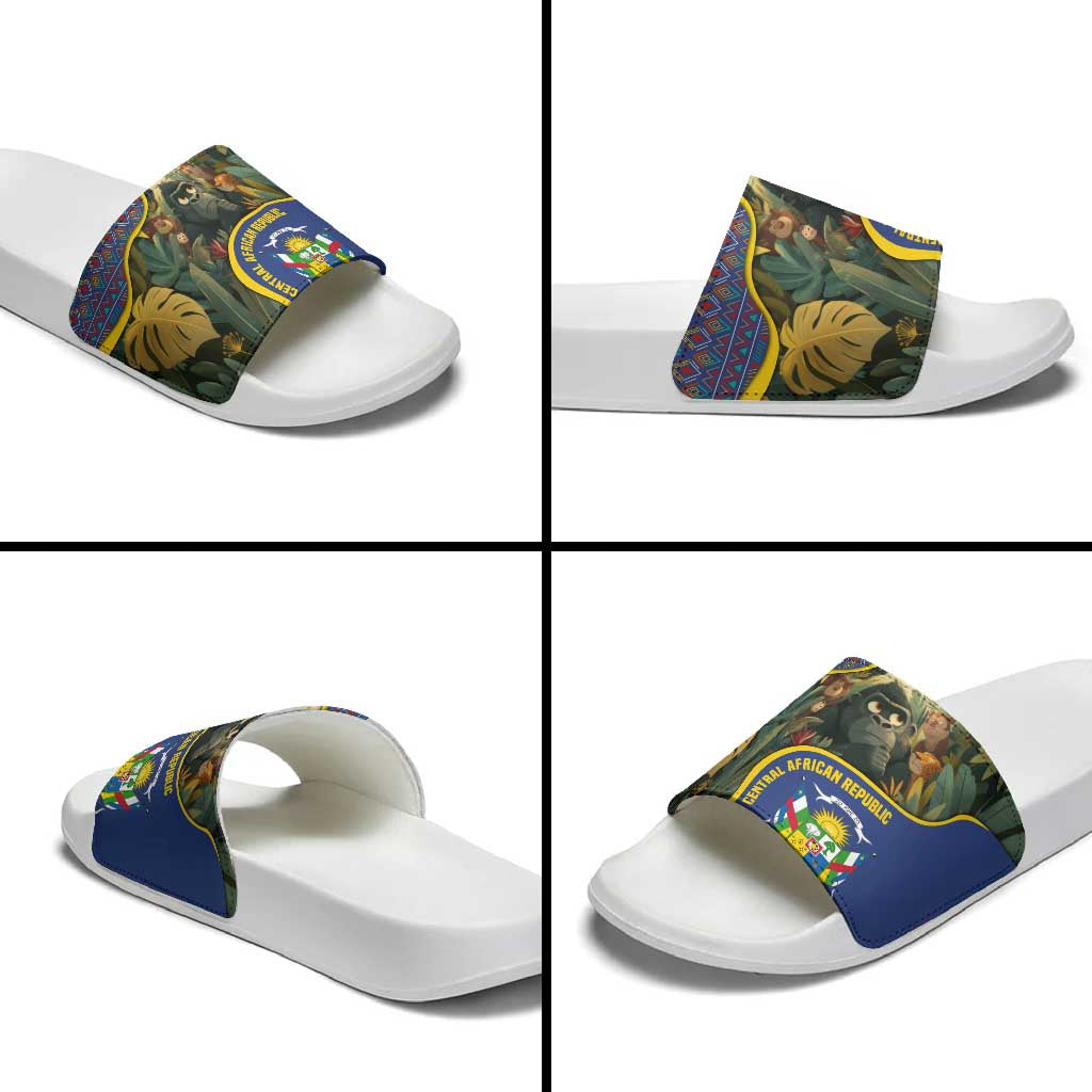 Central African Republic Slide Sandals with Jungle Animal Design and National Emblem Pattern - Wonder Print Shop