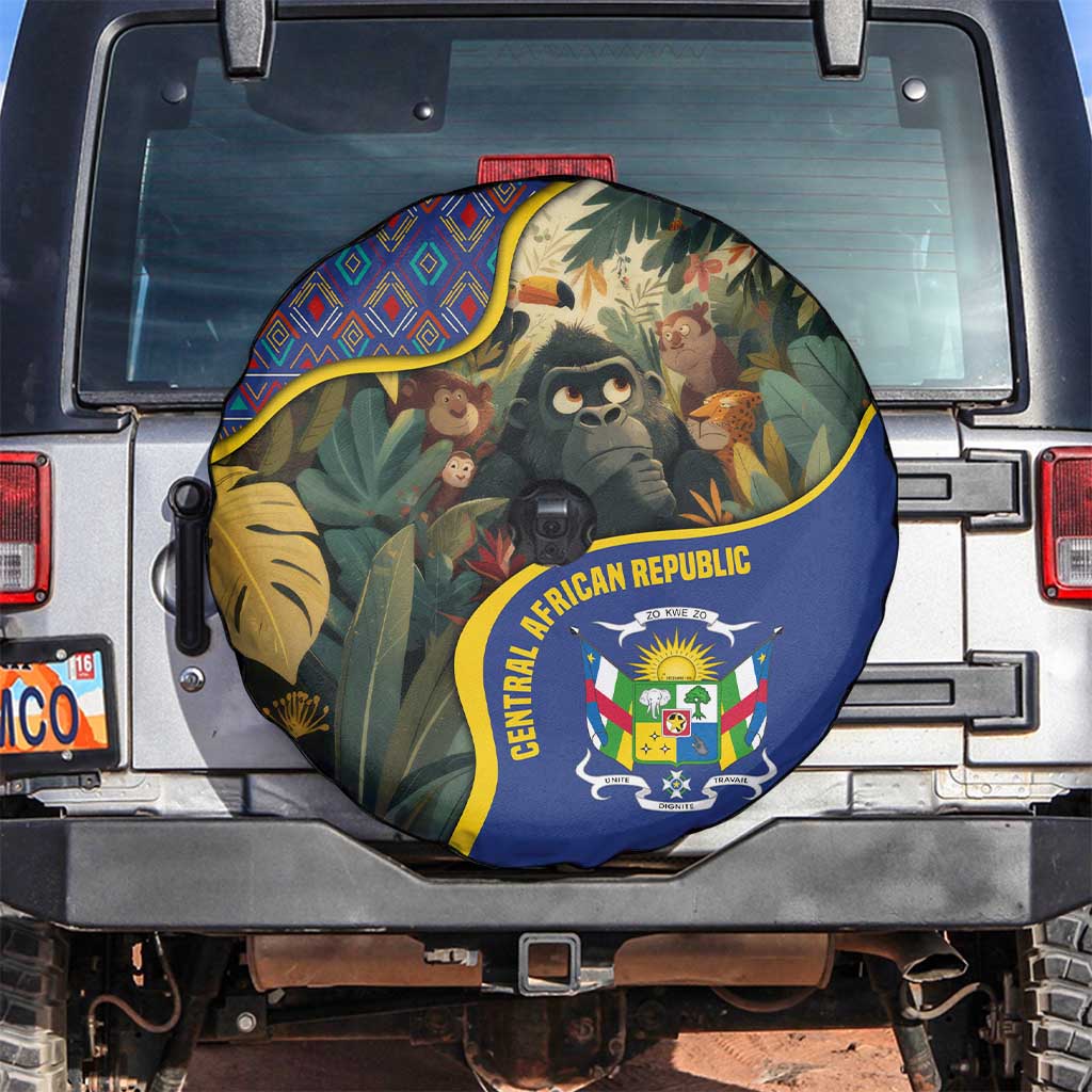 Central African Republic Spare Tire Cover with Jungle Animal Design and National Emblem Pattern - Wonder Print Shop