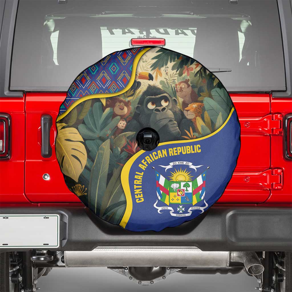 Central African Republic Spare Tire Cover with Jungle Animal Design and National Emblem Pattern - Wonder Print Shop