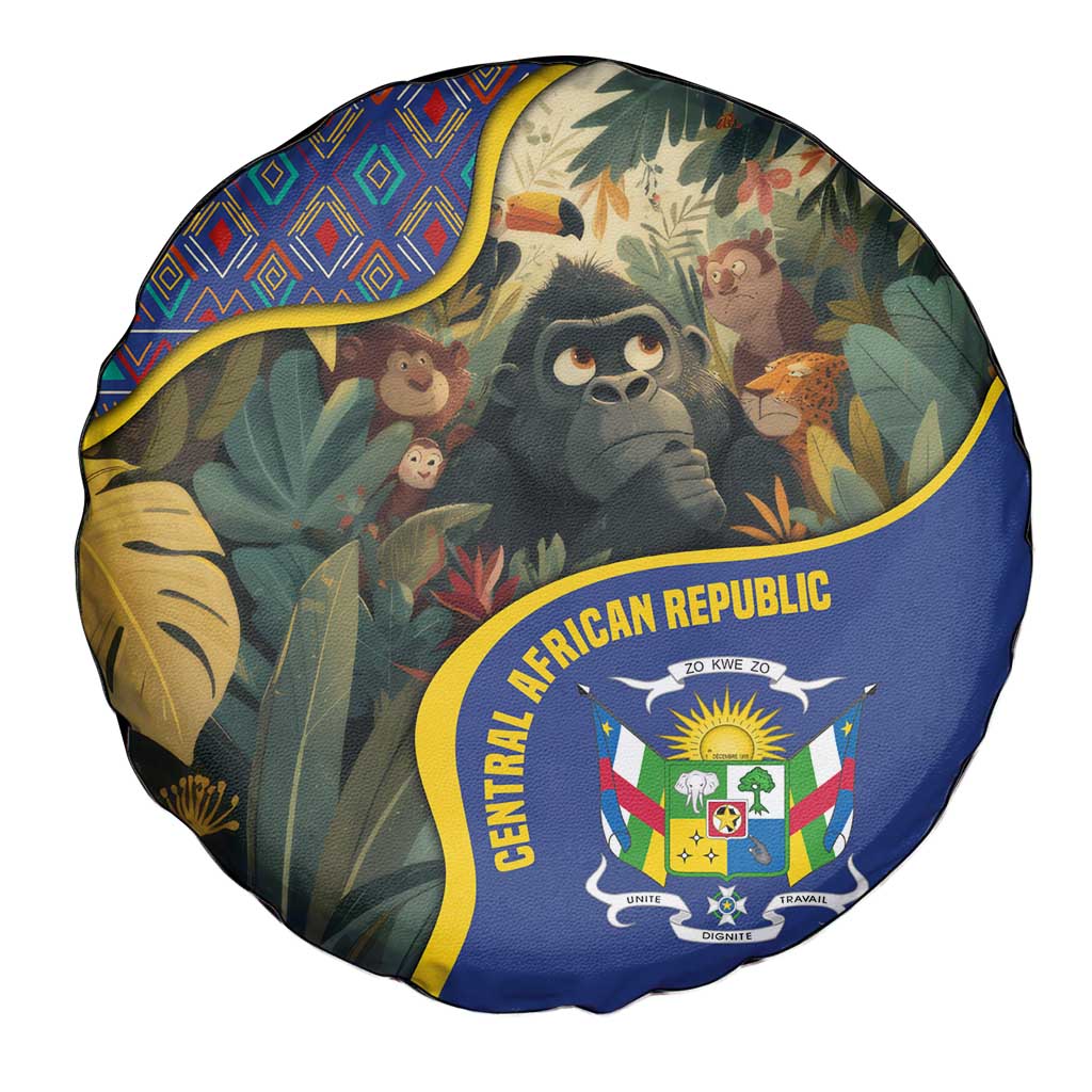 Central African Republic Spare Tire Cover with Jungle Animal Design and National Emblem Pattern - Wonder Print Shop