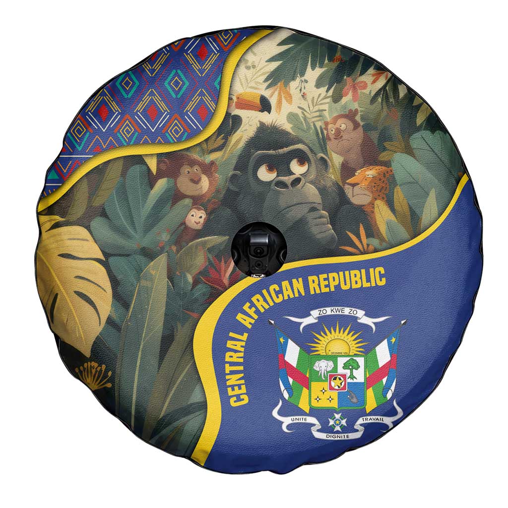 Central African Republic Spare Tire Cover with Jungle Animal Design and National Emblem Pattern - Wonder Print Shop
