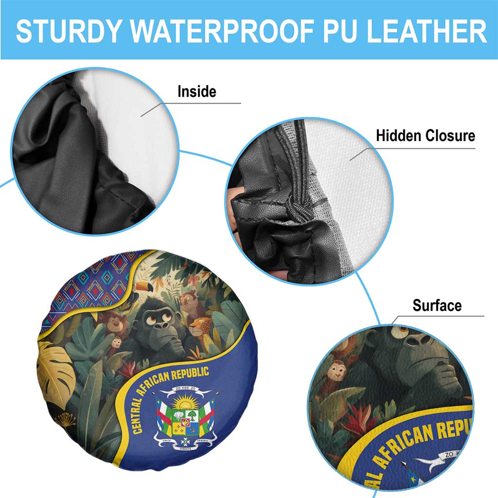 Central African Republic Spare Tire Cover with Jungle Animal Design and National Emblem Pattern - Wonder Print Shop