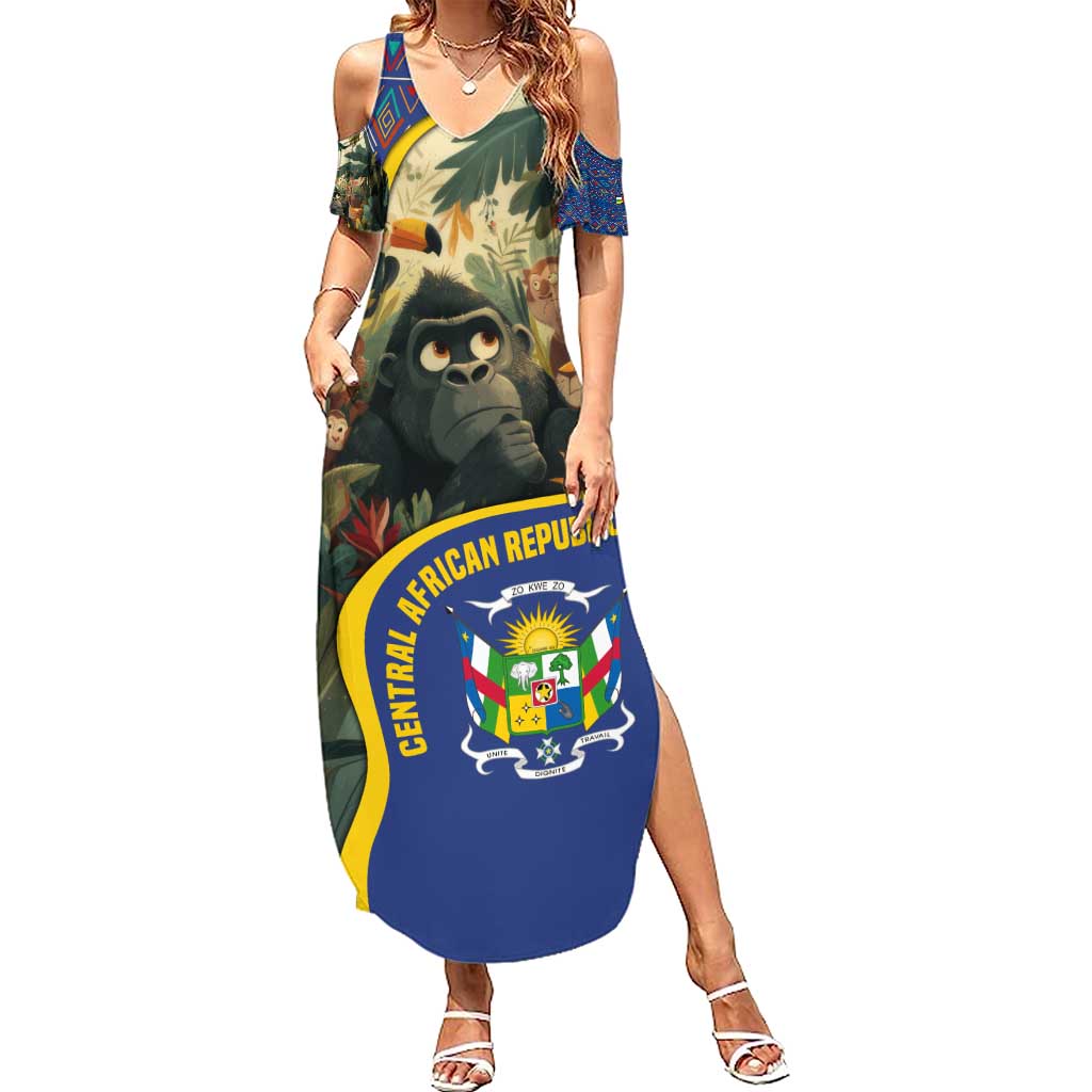 Central African Republic Summer Maxi Dress with Jungle Animal Design and National Emblem Pattern - Wonder Print Shop