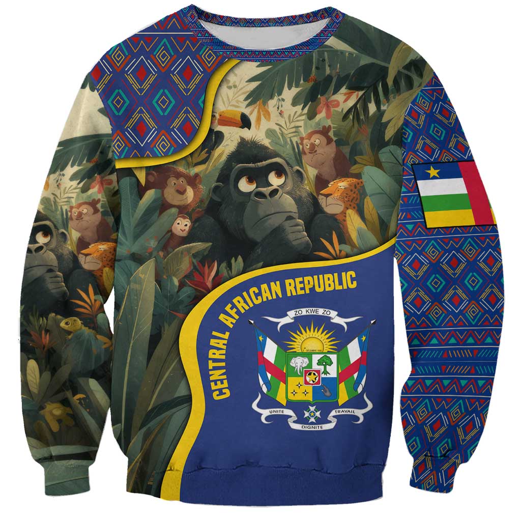 Central African Republic Sweatshirt with Jungle Animal Design and National Emblem Pattern - Wonder Print Shop