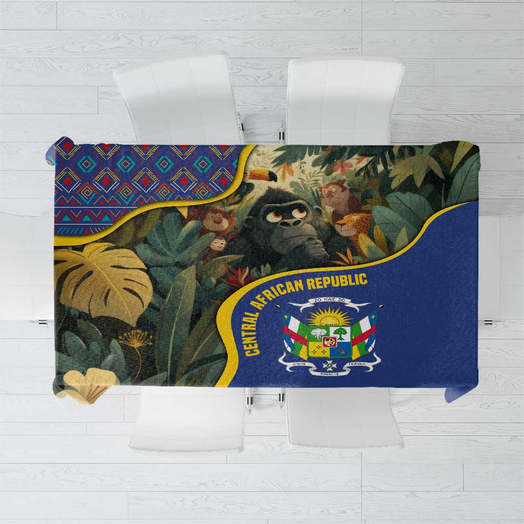 Central African Republic Tablecloth with Jungle Animal Design and National Emblem Pattern - Wonder Print Shop