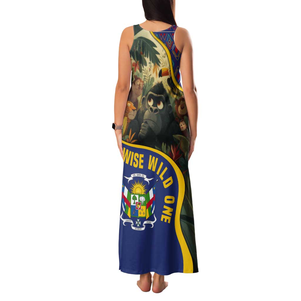 Central African Republic Tank Maxi Dress with Jungle Animal Design and National Emblem Pattern - Wonder Print Shop