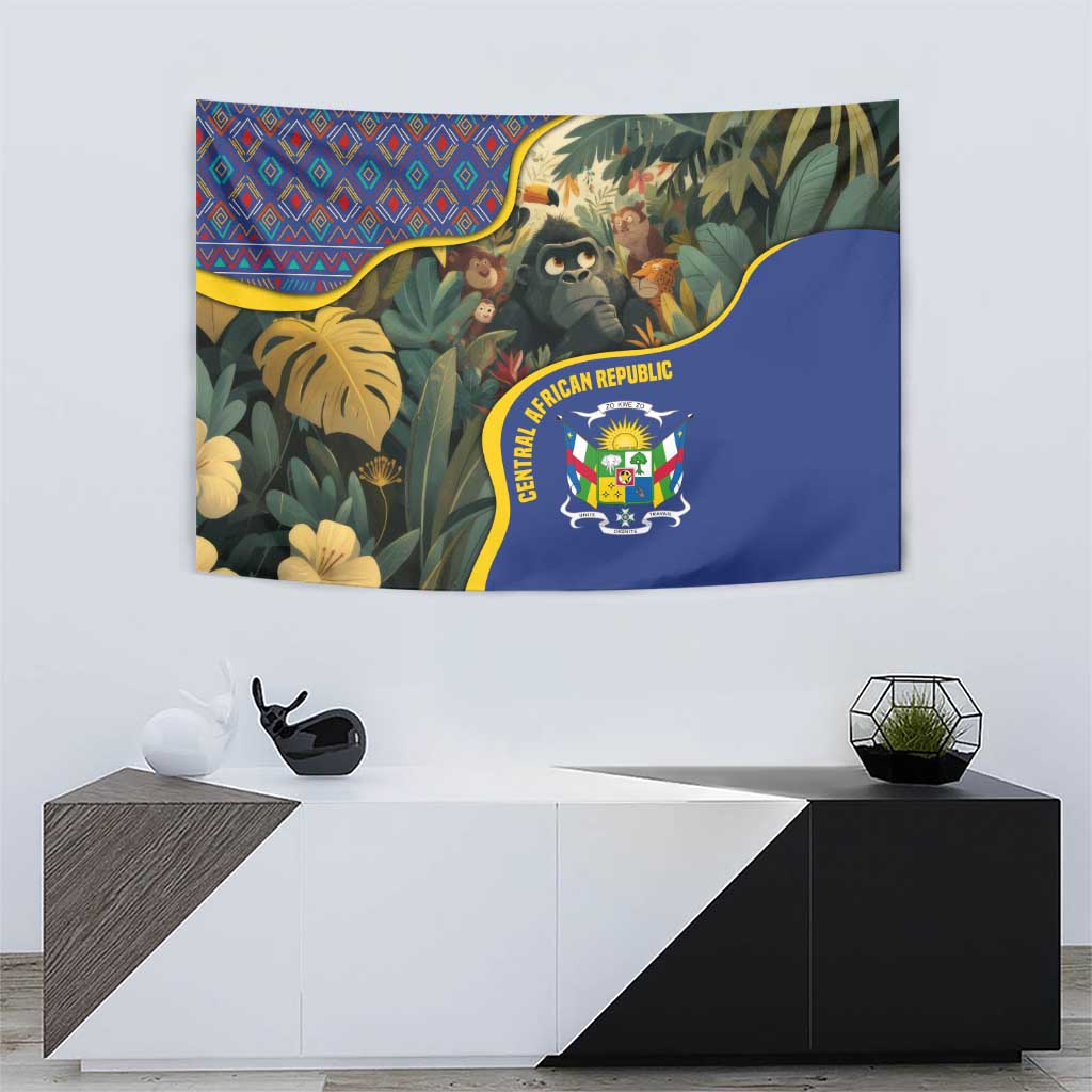 Central African Republic Tapestry with Jungle Animal Design and National Emblem Pattern - Wonder Print Shop