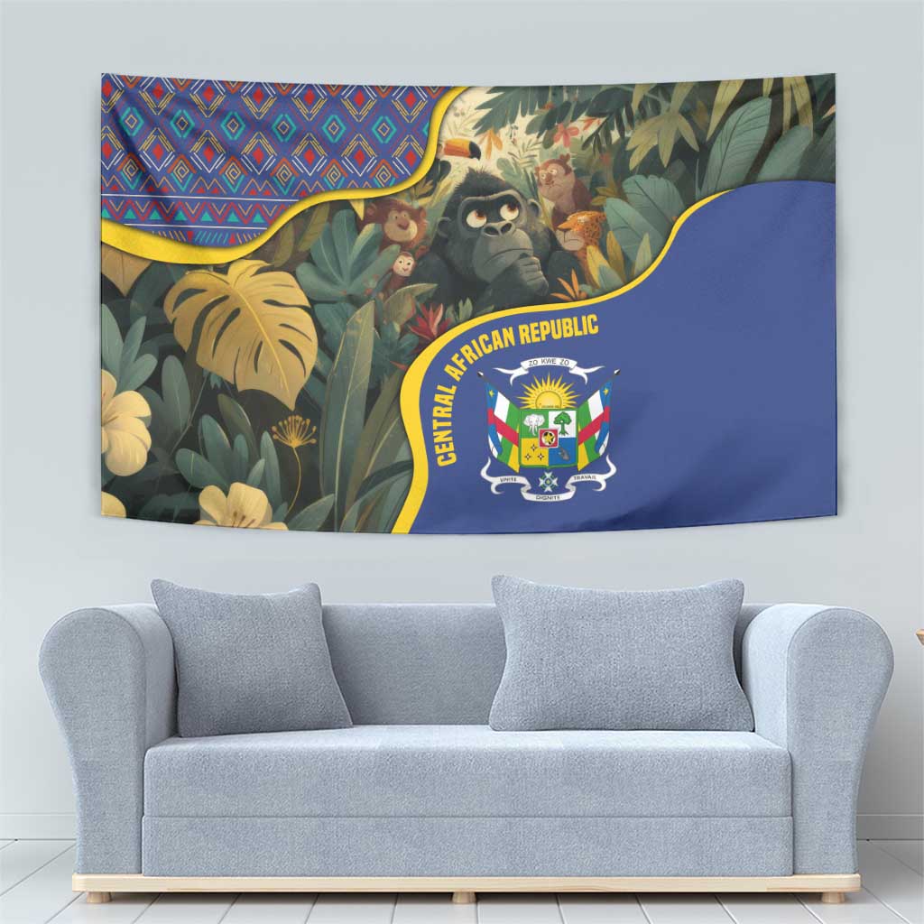 Central African Republic Tapestry with Jungle Animal Design and National Emblem Pattern - Wonder Print Shop