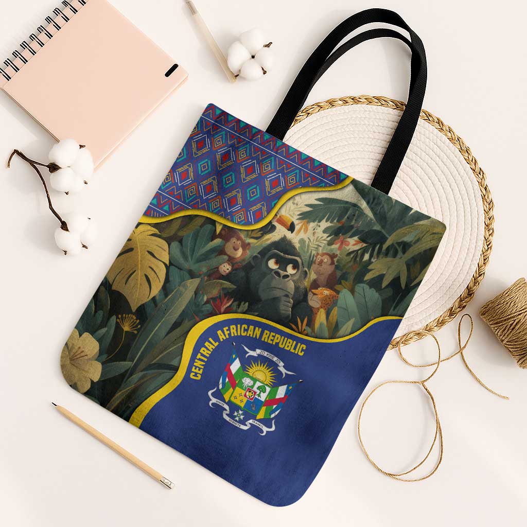 Central African Republic Tote Bag with Jungle Animal Design and National Emblem Pattern - Wonder Print Shop