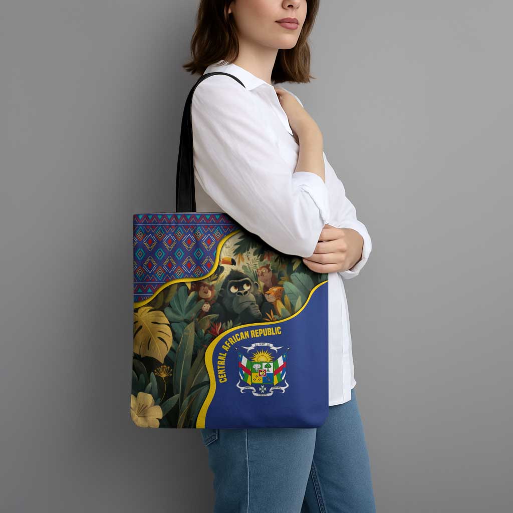 Central African Republic Tote Bag with Jungle Animal Design and National Emblem Pattern - Wonder Print Shop
