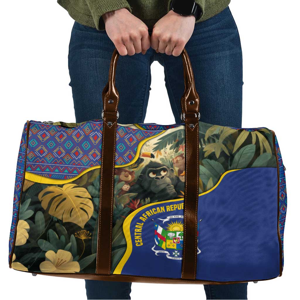 Central African Republic Travel Bag with Jungle Animal Design and National Emblem Pattern - Wonder Print Shop