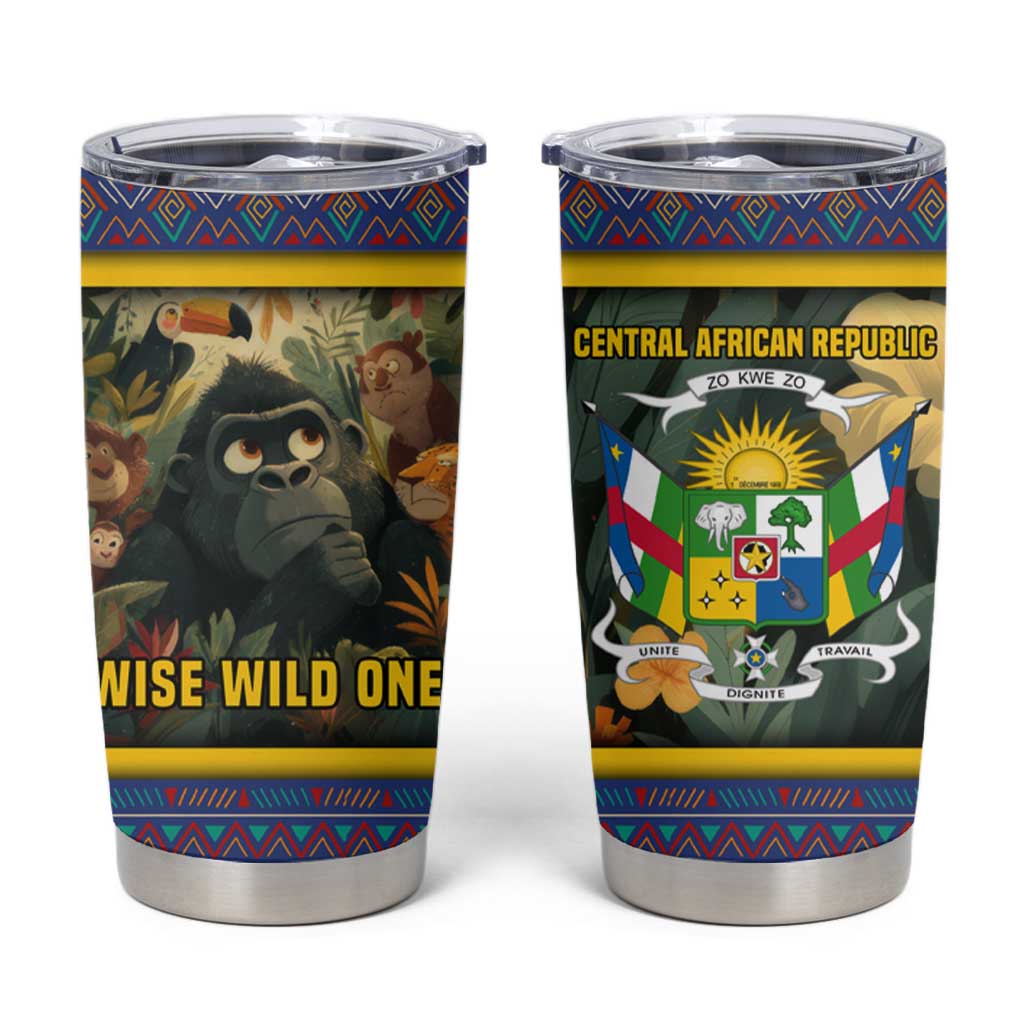 Central African Republic Tumbler Cup with Jungle Animal Design and National Emblem Pattern - Wonder Print Shop