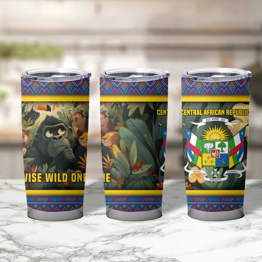Central African Republic Tumbler Cup with Jungle Animal Design and National Emblem Pattern - Wonder Print Shop