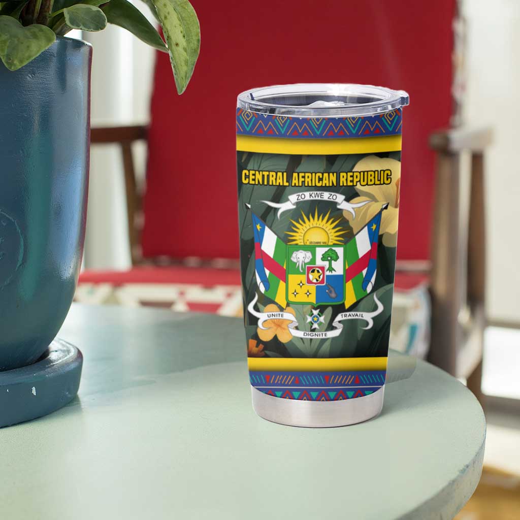 Central African Republic Tumbler Cup with Jungle Animal Design and National Emblem Pattern - Wonder Print Shop
