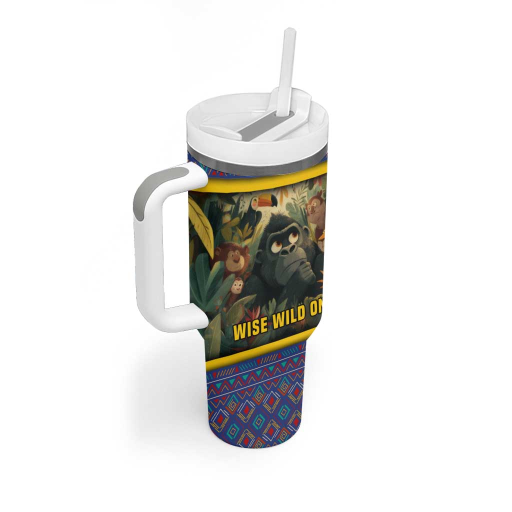 Central African Republic Tumbler With Handle with Jungle Animal Design and National Emblem Pattern - Wonder Print Shop