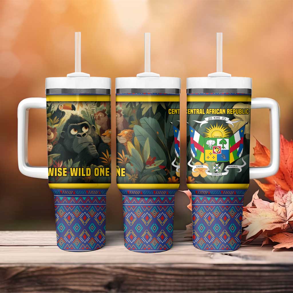 Central African Republic Tumbler With Handle with Jungle Animal Design and National Emblem Pattern - Wonder Print Shop