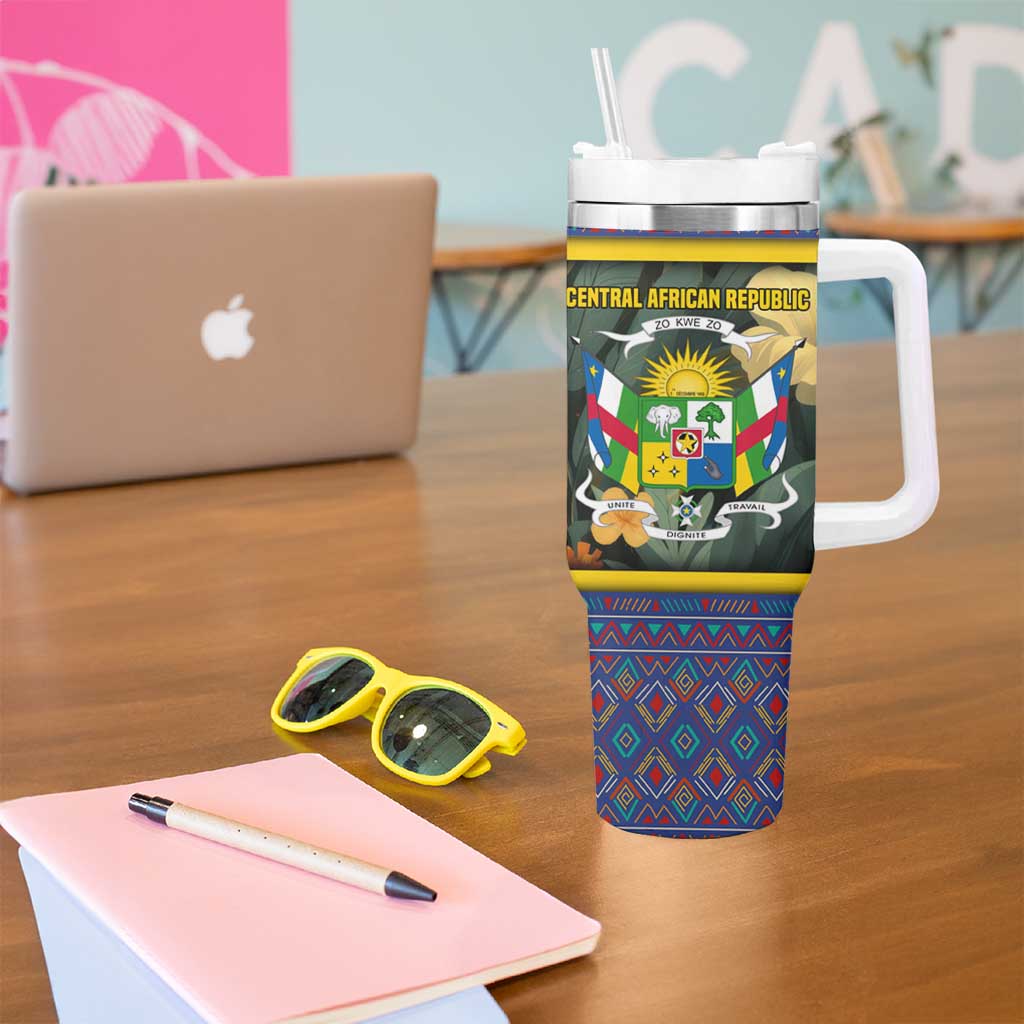 Central African Republic Tumbler With Handle with Jungle Animal Design and National Emblem Pattern - Wonder Print Shop
