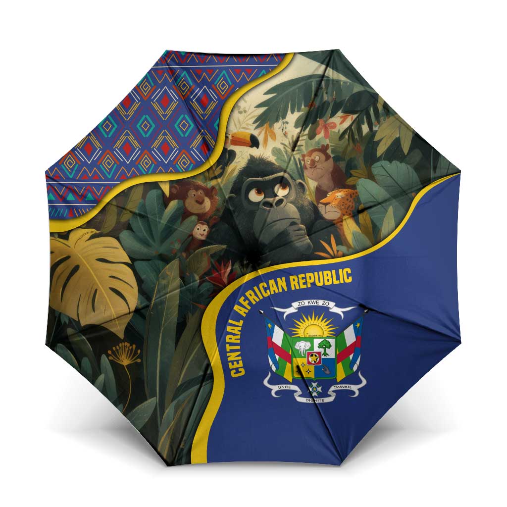 Central African Republic Umbrella with Jungle Animal Design and National Emblem Pattern - Wonder Print Shop